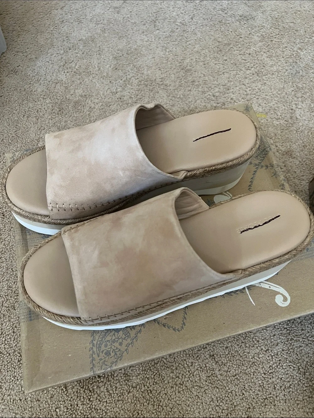 Free People Beige Suede Slide Platform Sandals